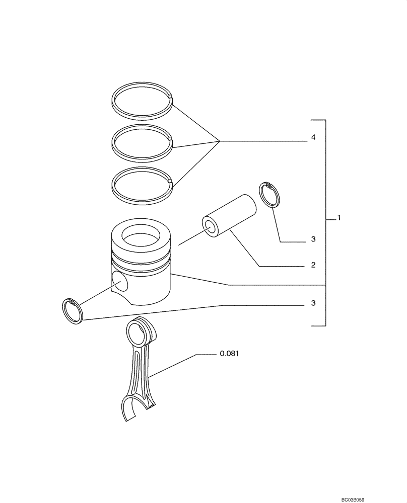 Схема запчастей Case 521D - (0.082[01]) - PISTONS - CONNECTING ROD (02) - ENGINE