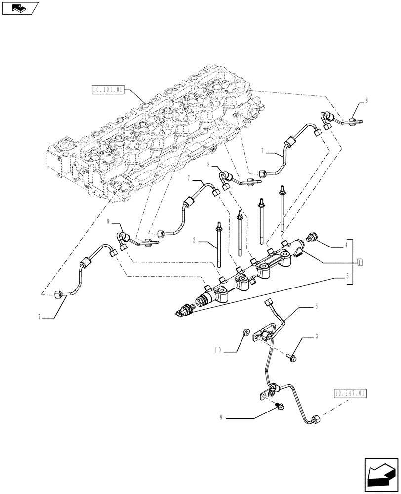 Схема запчастей Case F4HFE613R A004 - (10.218.01[01]) - INJECTION EQUIPMENT - PIPING (504324976) (10) - ENGINE