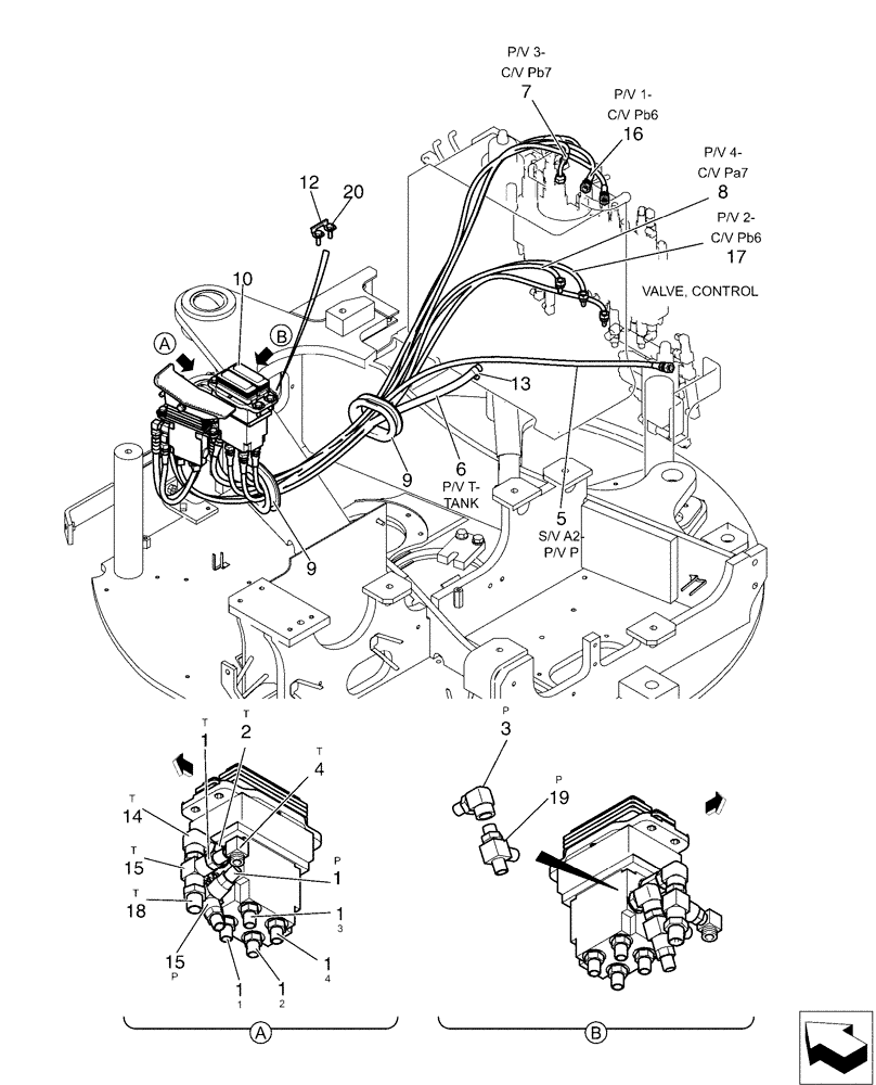 Схема запчастей Case CX36B - (01-064[01]) - CONTROL LINES, PROPEL - NIBBLER & BREAKER (35) - HYDRAULIC SYSTEMS