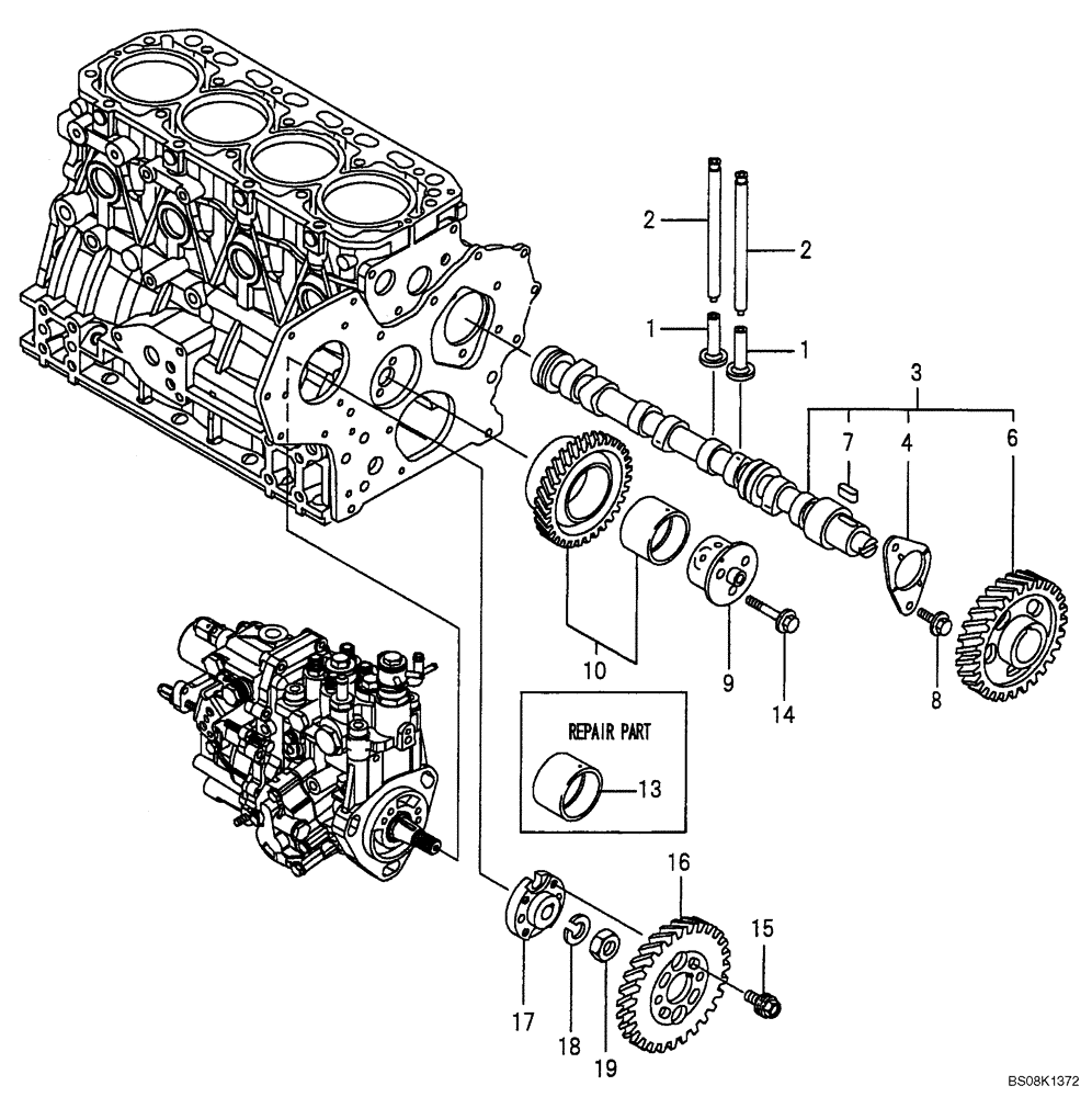 Схема запчастей Case CX50B - (08-007) - CAMSHAFT & DRIVING GEAR ENGINE COMPONENTS