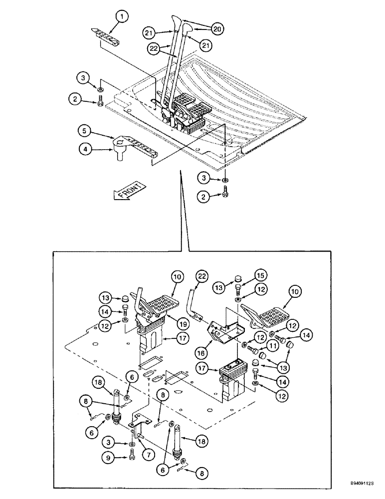 Схема запчастей Case 9010B - (9-054) - TRACK DRIVE CONTROLS, PEDALS AND LEVERS (09) - CHASSIS