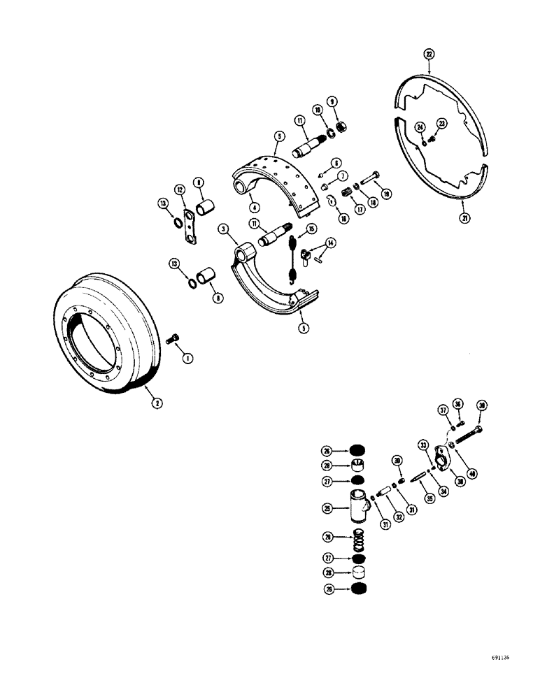 Схема запчастей Case W9C - (186) - L15394 REAR STEERING AXLE, REAR BRAKE DRUM AND LININGS (06) - POWER TRAIN