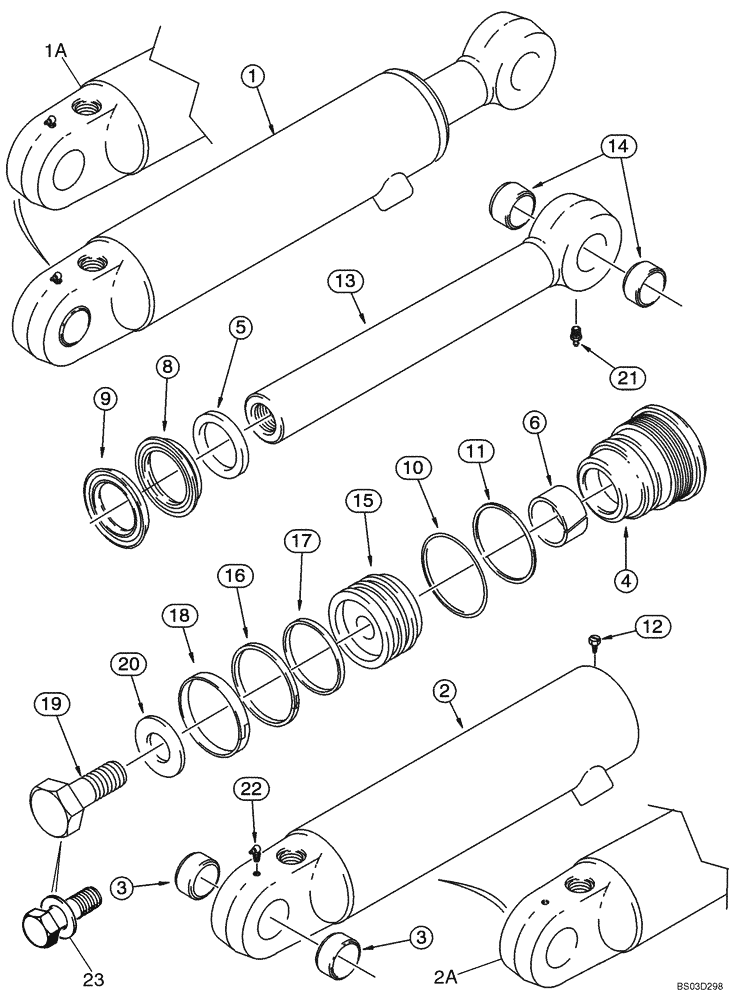 Схема запчастей Case 580SM - (08-56) - CYLINDER ASSY - LOADER CLAM (08) - HYDRAULICS