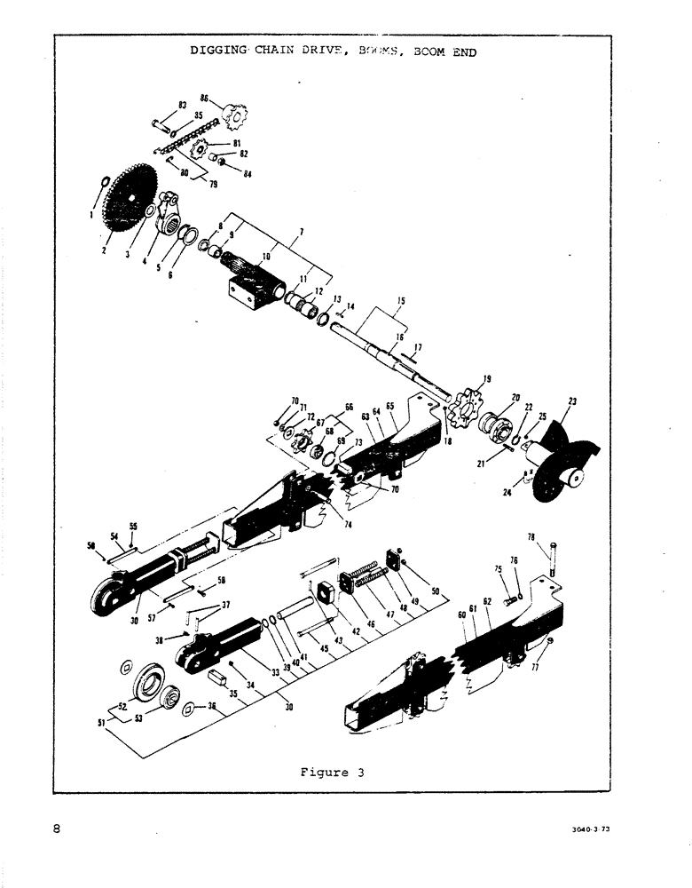 Схема запчастей Case P42 - (08) - DIGGING CHAIN DRIVE, BOOMS, BOOM END 