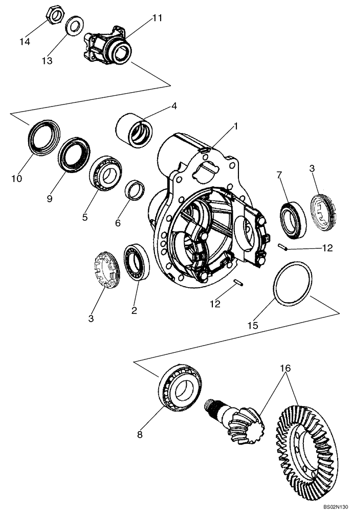 Схема запчастей Case 521D - (06-24B) - AXLE, REAR - DIFFERENTIAL CARRIER (06) - POWER TRAIN