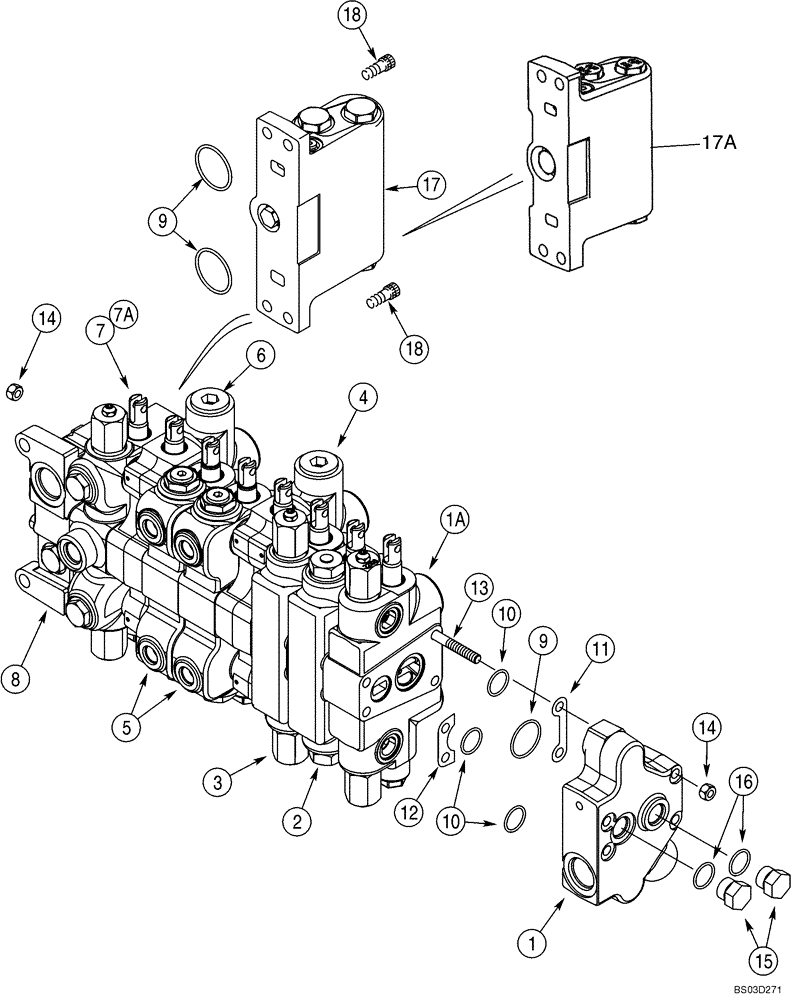 Схема запчастей Case 590SM - (08-38) - VALVE ASSY - BACKHOE CONTROL, 8 SPOOL (08) - HYDRAULICS