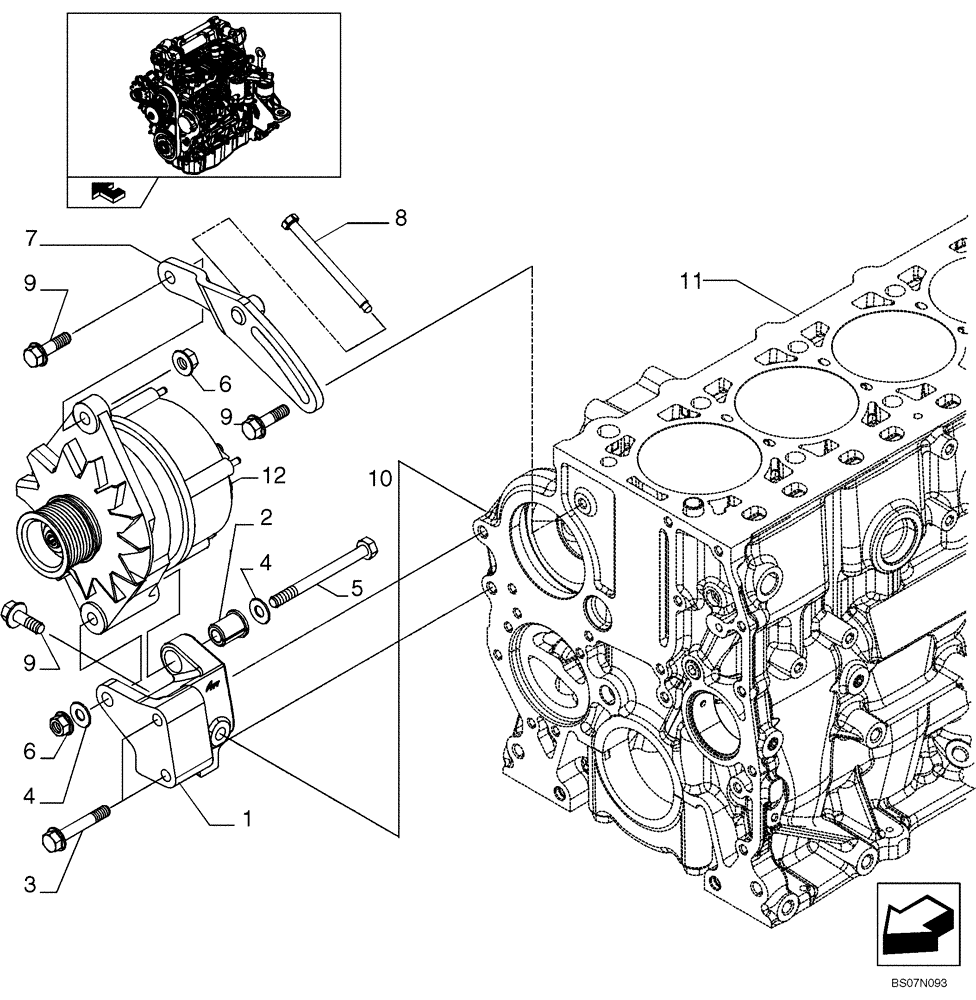 Схема запчастей Case 420CT - (04-02) - ENGINE, ALTERNATOR MOUNTING (87546691) (04) - ELECTRICAL SYSTEMS