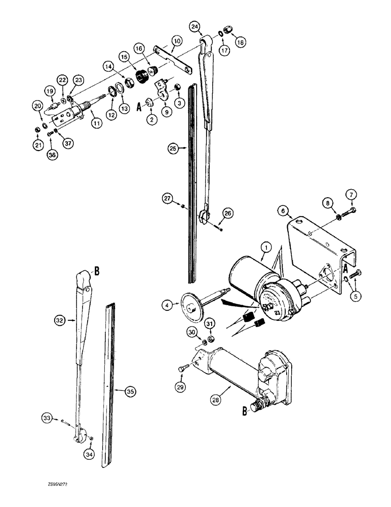 Схема запчастей Case 1150E - (4-54) - FRONT & REAR WINDSHIELD WIPERS, PRIOR TO DOZER P.I.N. JAK0009016 OR LOADER PIN JAK0009982 (04) - ELECTRICAL SYSTEMS