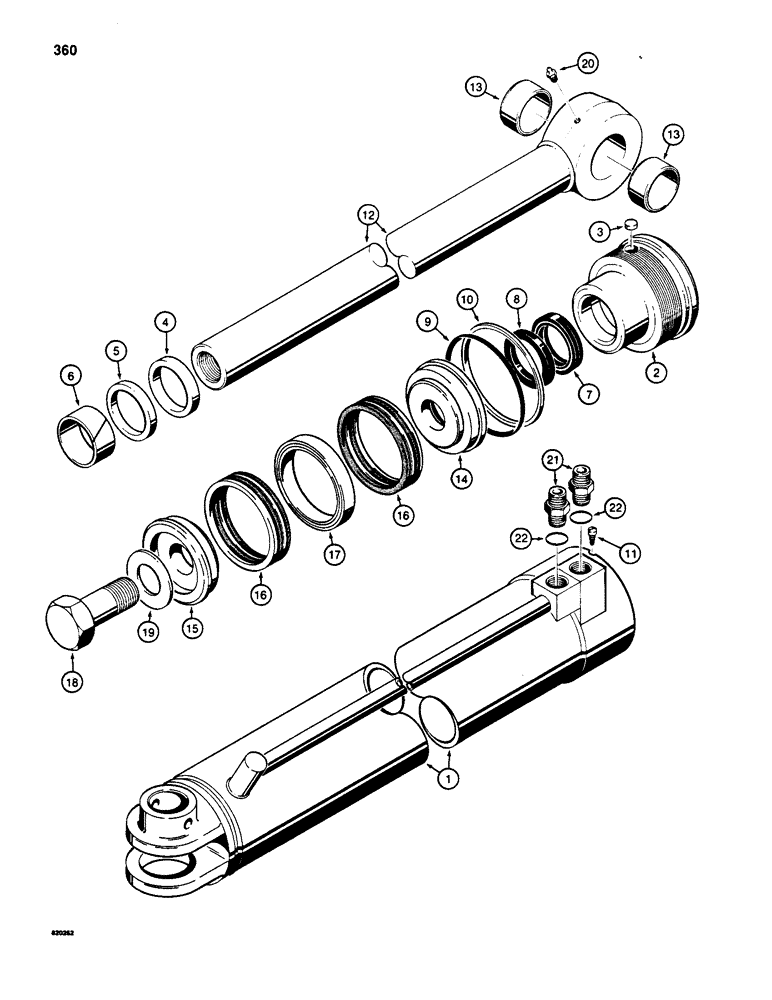 Схема запчастей Case W20 - (360) - G33624 AND G33625 CLAM CYLINDERS, WITH TWO PIECE PISTON (09) - CHASSIS/ATTACHMENTS