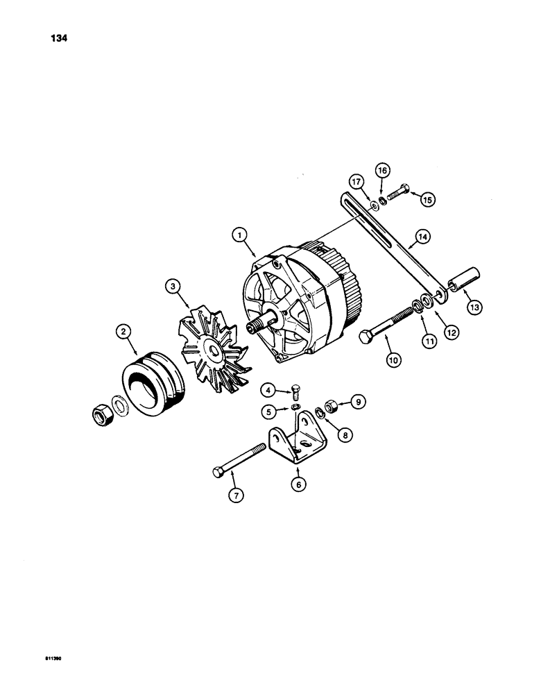 Схема запчастей Case W24C - (134) - 40 AMP ALTERNATOR AND MOUNTING PARTS (04) - ELECTRICAL SYSTEMS