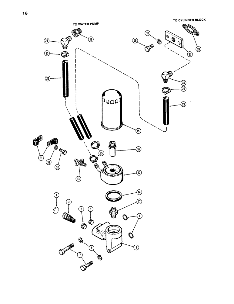 Схема запчастей Case 1450 - (016) - OIL FILTER AND COOLER, 504BDT DIESEL ENGINE, USED ENGINE SN 2585698 TO 10095016 (02) - ENGINE