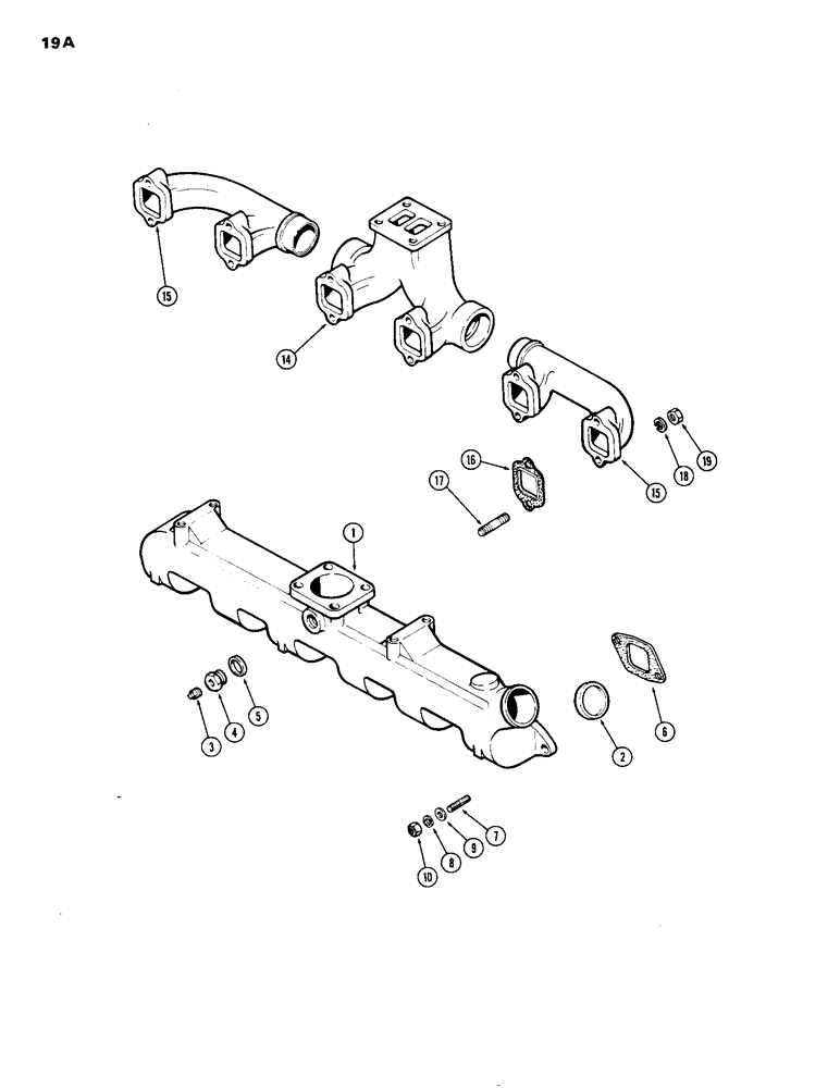 Схема запчастей Case 1150B - (019A) - MANIFOLDS, (451BDT) DIESEL ENGINE, FOR ALTITUDE COMPENSATING ENGS. INTAKE MANIFOLD (01) - ENGINE