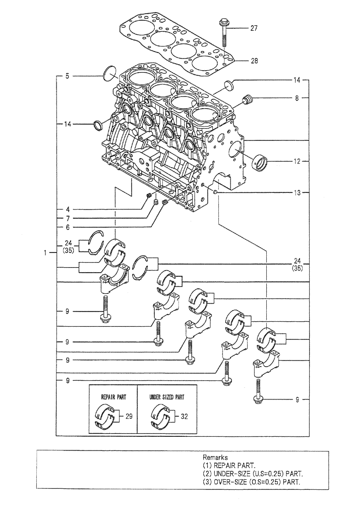 Схема запчастей Case CX50B - (08-001) - CYLINDER BLOCK ENGINE COMPONENTS