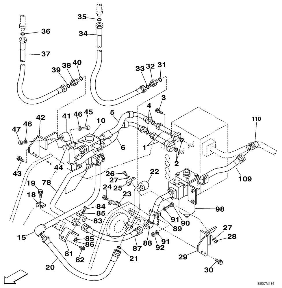 Схема запчастей Case CX210N - (08-53) - HYDRAULICS, AUXILIARY - DOUBLE ACTING CIRCUIT, PEDAL ACTIVATED (08) - HYDRAULICS