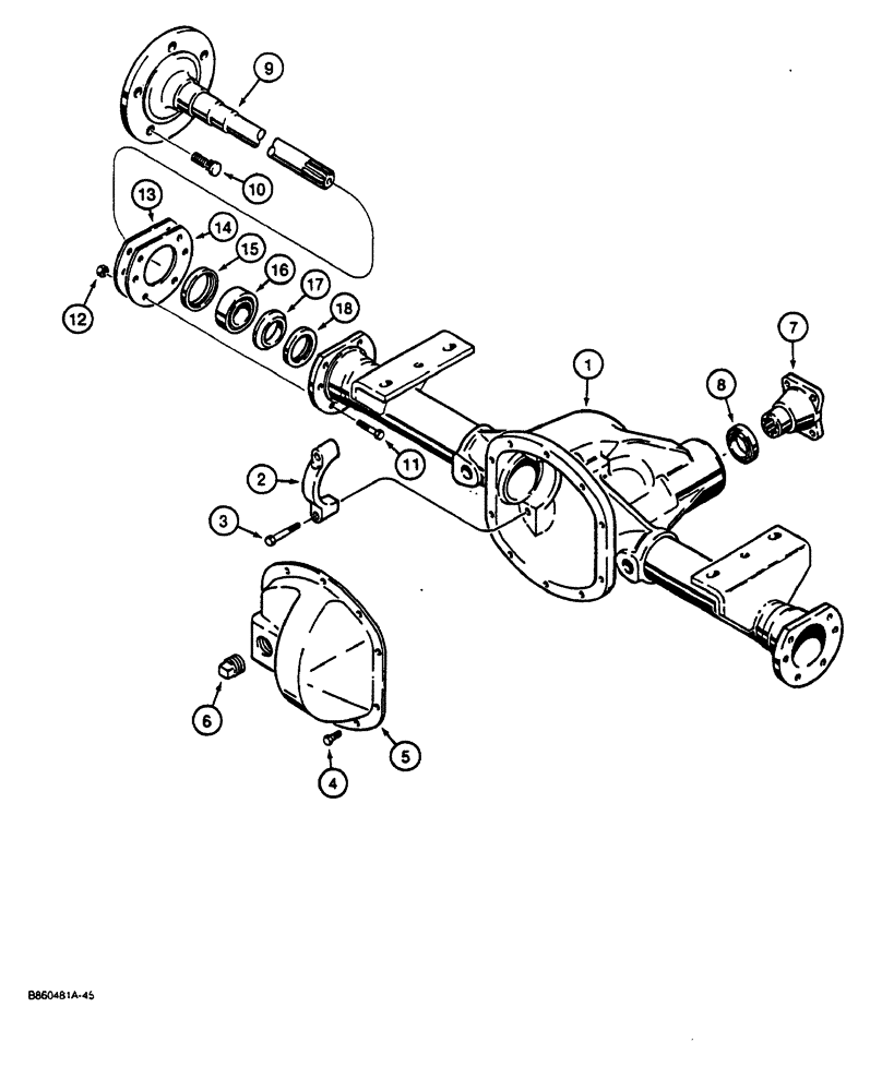 Схема запчастей Case CASE - (6-18) - FRONT AND REAR AXLES, HOUSING, COVER, YOKE, AND SHAFTS (06) - POWER TRAIN