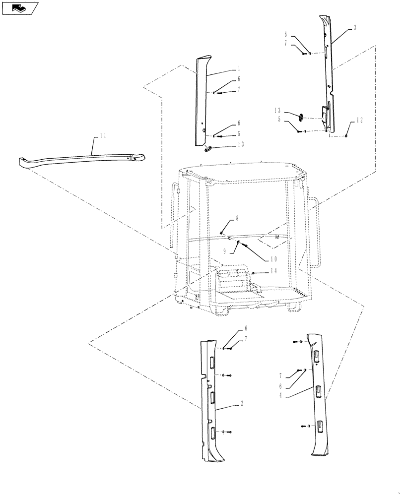 Схема запчастей Case 721F - (90.160.03[02]) - CAB - INTERIOR TRIM - COLUMNS (90) - PLATFORM, CAB, BODYWORK AND DECALS