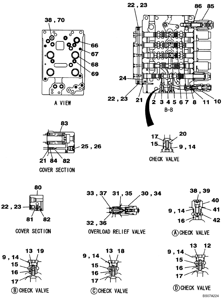 Схема запчастей Case CX160B - (08-62) - KLJ10590 VALVE ASSY - CONTROL (08) - HYDRAULICS