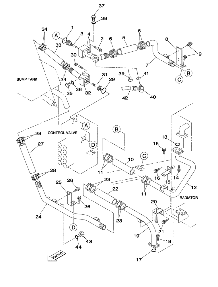 Схема запчастей Case CX350 - (08-021-00[01]) - HYDRAULIC CIRCUIT - COOLER (08) - HYDRAULICS