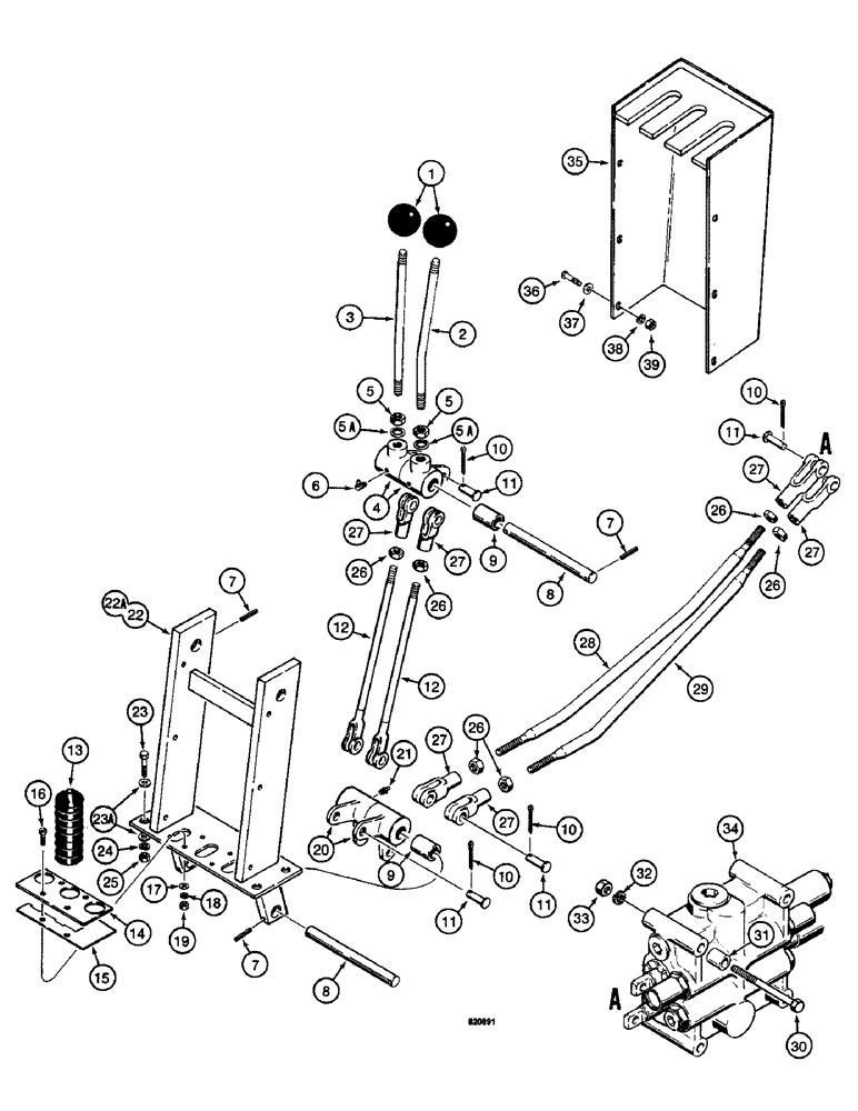 Схема запчастей Case W14 - (526) - PARKER LOADER CONTROL VALVE AND LEVERS (2 SPOOL) (08) - HYDRAULICS