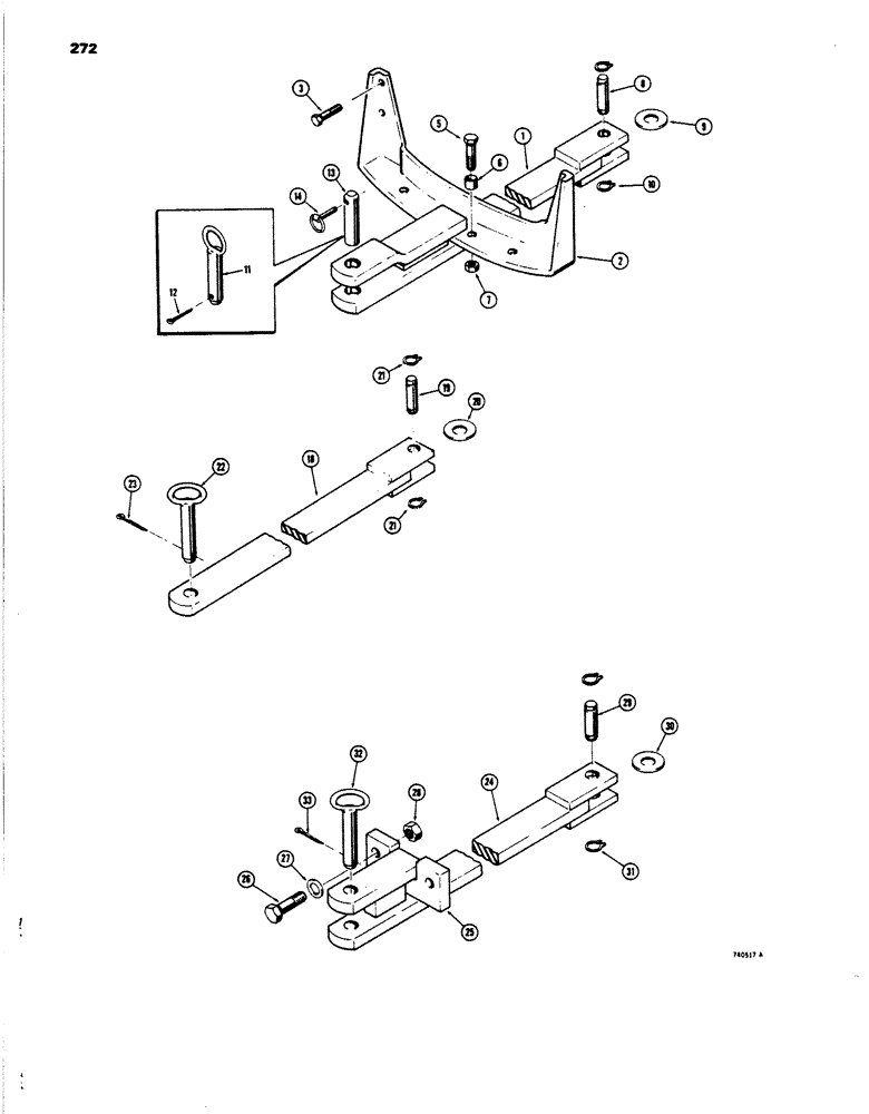 Схема запчастей Case 450 - (272) - DRAWBARS (MODELS WITHOUT WINCH), MODELS WITHOUT REAR MOUNTED (05) - UPPERSTRUCTURE CHASSIS