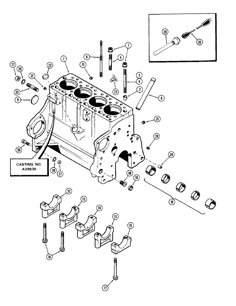 Схема запчастей Case 310G - (008) - CYLINDER BLOCK ASSEMBLY, (188) DIESEL ENGINE, WITH NEW TYPE CYLINDER SLEVE (01) - ENGINE