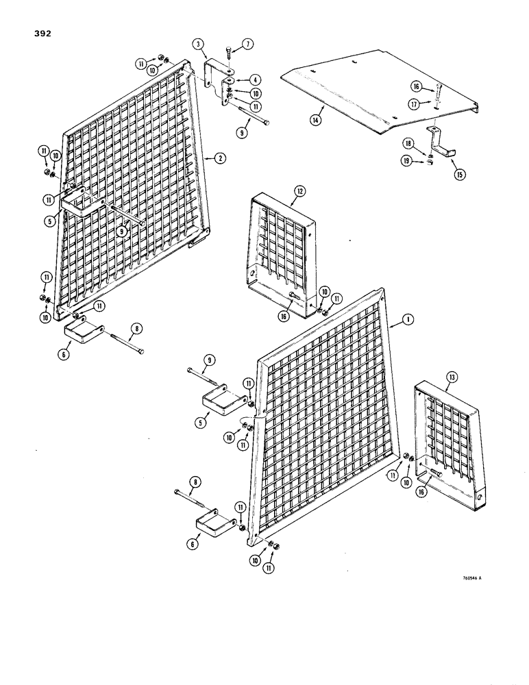 Схема запчастей Case 1450 - (392) - ROLL-OVER PROTECTION SIDE SCREENS AND EXTENSION, USED BEFORE TRAC SN 8380422 (09) - CHASSIS/ATTACHMENTS