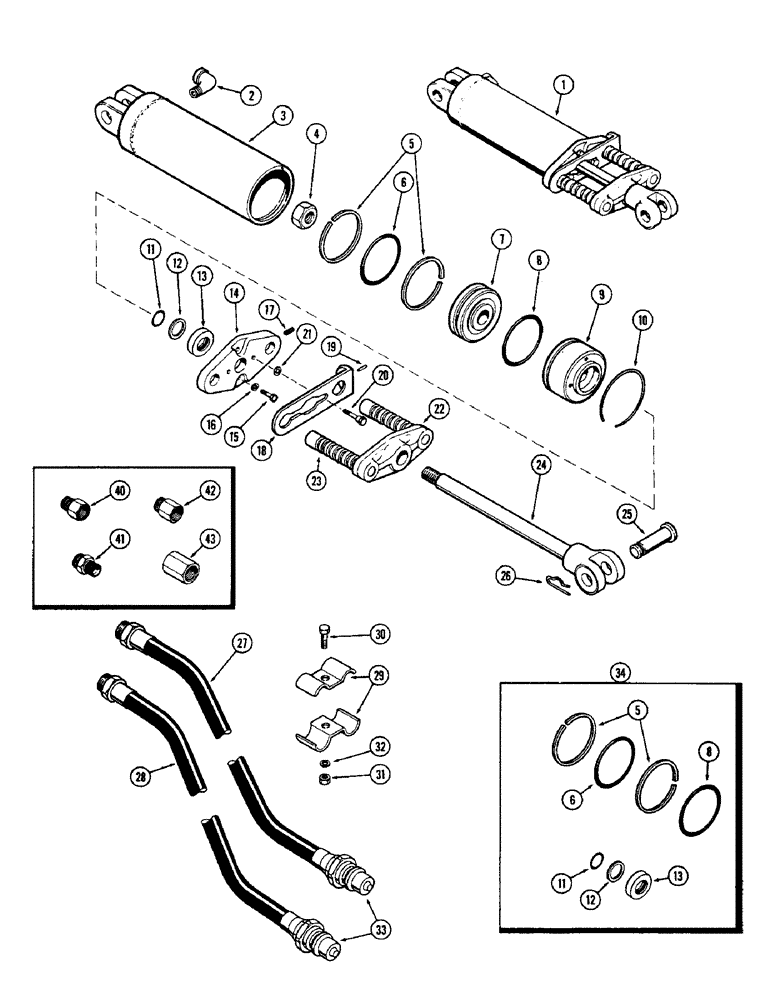 Схема запчастей Case 580 - (155A) - 3-1/4" X 8" REMOTE HYDRAULIC CYLINDER, W/MECHANICAL LIMIT STOP, HYDRAULIC HOSE ADAPTERS (35) - HYDRAULIC SYSTEMS