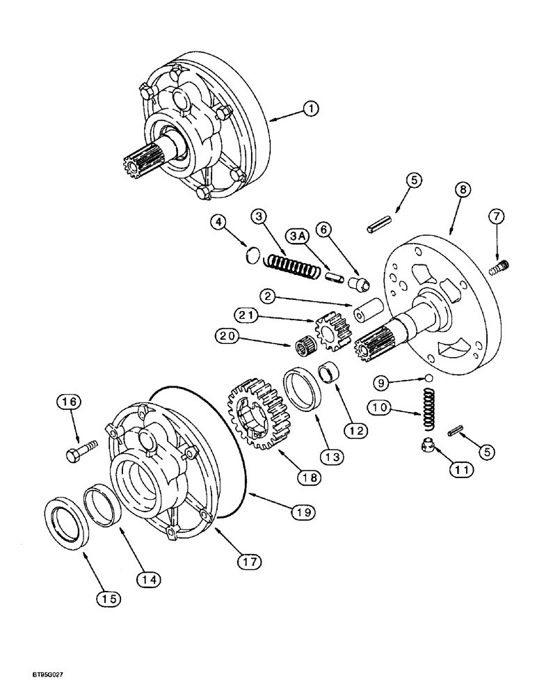 Схема запчастей Case 570LXT - (6-030) - TRANSMISSION ASSEMBLY, OIL PUMP, TWO WHEEL OR FOUR WHEEL DRIVE (06) - POWER TRAIN