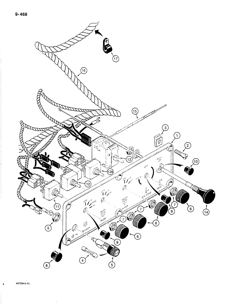 Схема запчастей Case 780C - (9-468) - CAB CONTROL PANEL AND WIRING, USED ON MODELS WITH 12 VOLT ELECT CIRCUIT (09) - CHASSIS/ATTACHMENTS