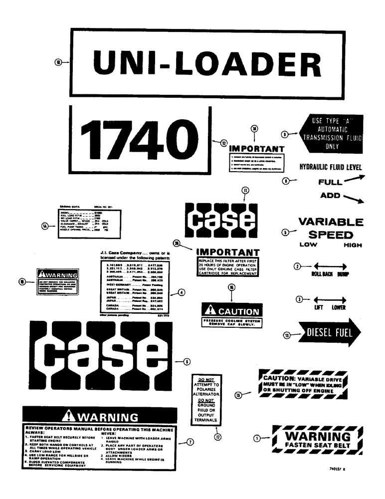 Схема запчастей Case 1700-SERIES - (220) - DECALS, 1740 (90) - PLATFORM, CAB, BODYWORK AND DECALS