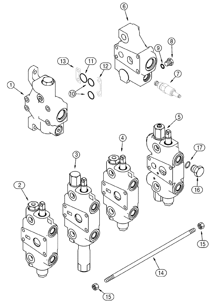 Схема запчастей Case 1150H - (08-21) - VALVE, CONTROL - 4 SECTIONS (08) - HYDRAULICS