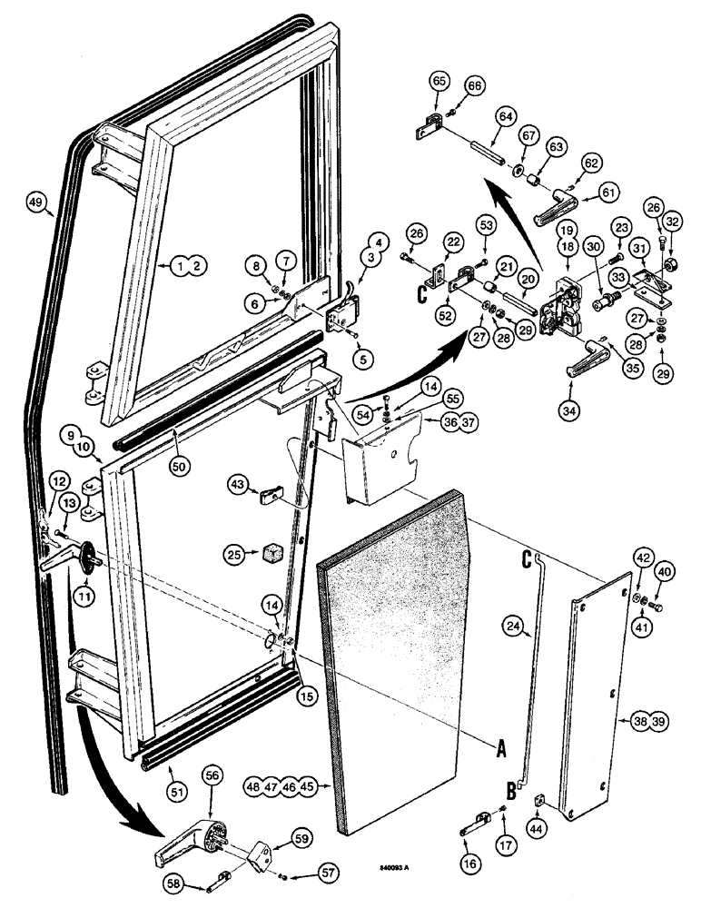 Схема запчастей Case W14 - (614) - CAB DOORS, CAB SN 44769 THRU 53699 (09) - CHASSIS/ATTACHMENTS