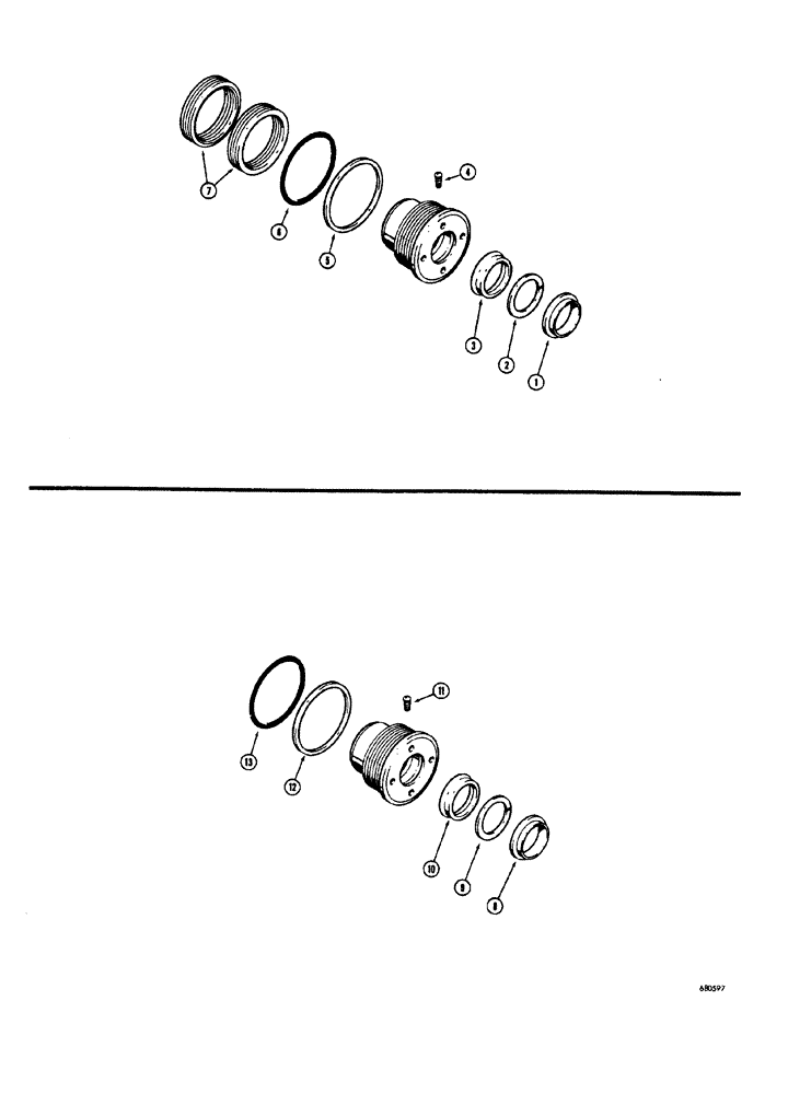 Схема запчастей Case 34 - (184) - CYLINDER PACKING KITS (4" CYLINDER TUBE ID X 2-1/4" PISTON ROD) 