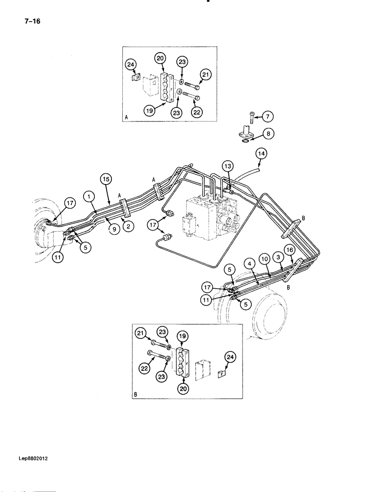 Схема запчастей Case 888 - (7-016) - TRACK DRIVE AND BRAKE HYDRAULIC LINES, P.I.N. FROM 74213 AND AFTER (07) - BRAKES