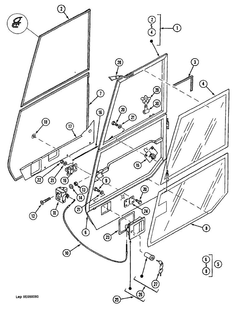 Схема запчастей Case 688B - (96) - CAB DOOR (05) - UPPERSTRUCTURE CHASSIS