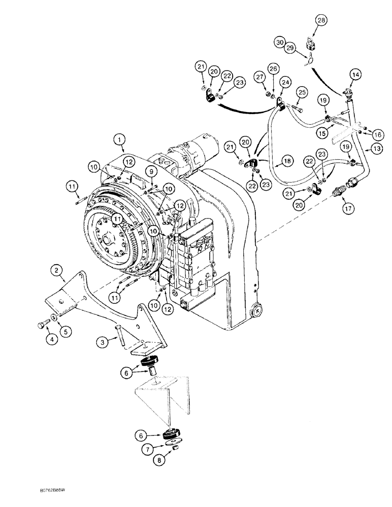 Схема запчастей Case 621 - (6-004) - TRANSMISSION MOUNTING AND SIGHT GAUGE, PRIOR TO P.I.N. JAK0020901 (06) - POWER TRAIN