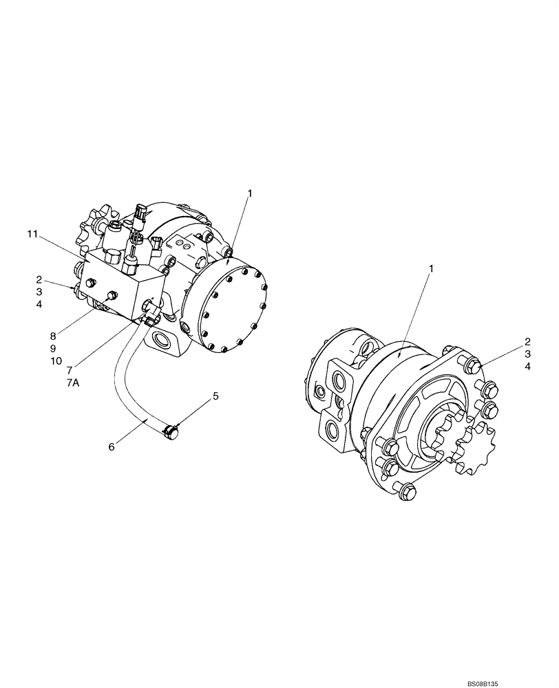 Схема запчастей Case 445 - (06-25) - HYDROSTATICS - DRIVE MOTORS, ONE SPEED (445 WITH PILOT CONTROL) (06) - POWER TRAIN