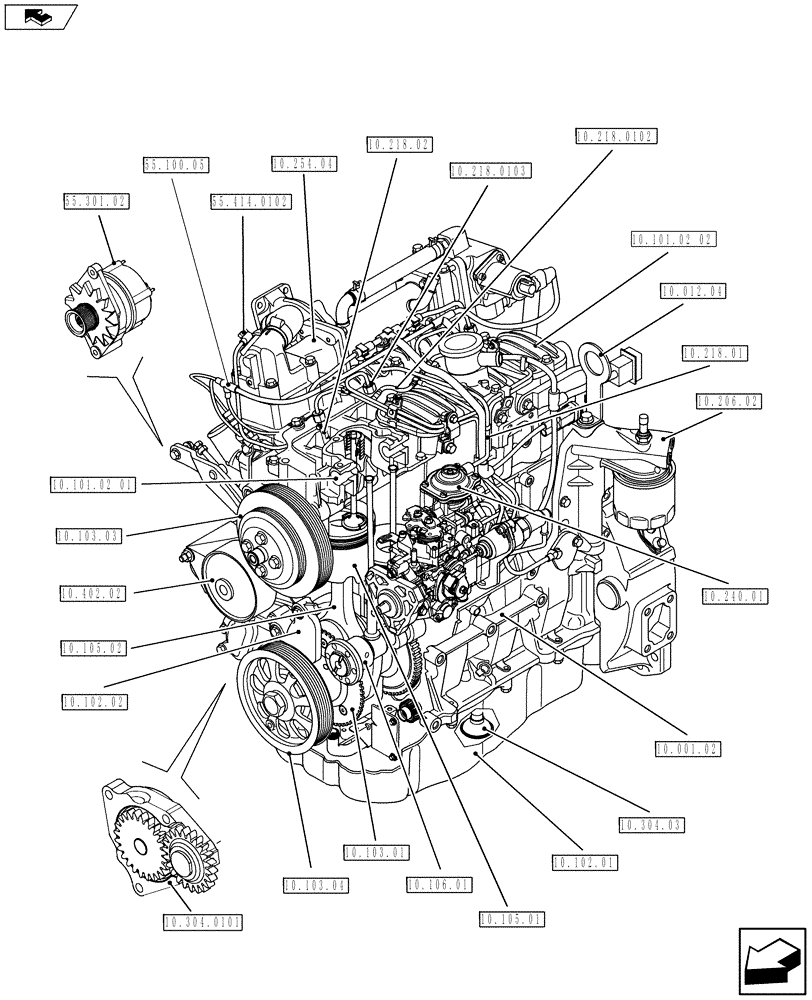 Схема запчастей Case SR220 - (10.000.10[01]) - PICTORIAL INDEX - ENGINE (10) - ENGINE