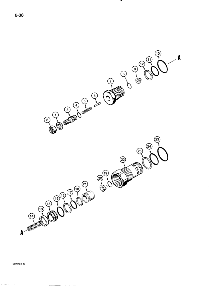 Схема запчастей Case 821 - (8-036) - MAIN RELIEF VALVE - S300885 (08) - HYDRAULICS