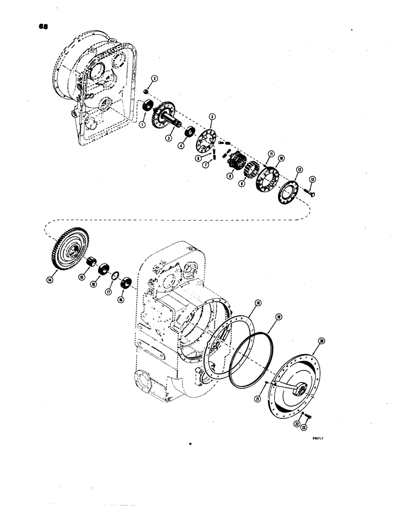 Схема запчастей Case W24B - (068) - TRANSMISSION, TURBINE DRIVEN GEARS AND FREEWHEEL UNIT (06) - POWER TRAIN