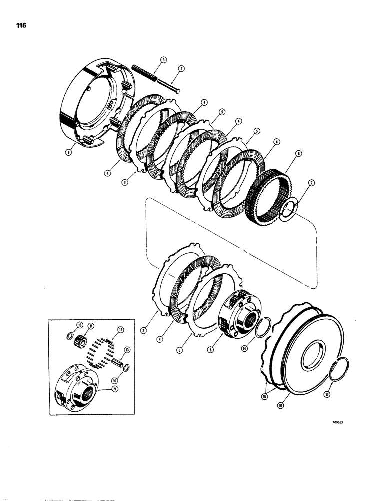 Схема запчастей Case W26B - (116) - TRANSMISSION, LOW RANGE PLANETARY AND CLUTCH (06) - POWER TRAIN