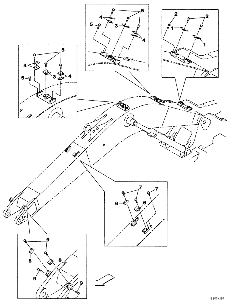 Схема запчастей Case CX130B - (09-66) - CLAMPS - BOOM (4.63M) - STANDARD (09) - CHASSIS/ATTACHMENTS