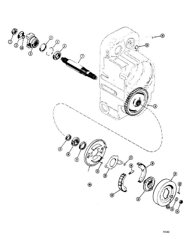 Схема запчастей Case 600 - (120) - TRANSMISSION, AXLE OUTPUT SHAFT AND PARKING BRAKE (03) - TRANSMISSION