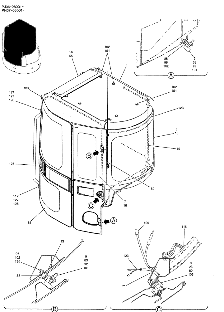 Схема запчастей Case CX50B - (01-052) - CAB ASSY (PW02C00068F1) 1 OF 5 (05) - SUPERSTRUCTURE