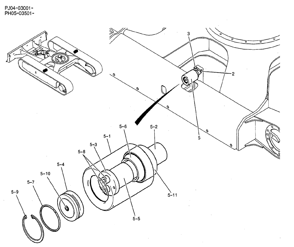 Схема запчастей Case CX50B - (03-008) - ROLLER ASSEMBLY, UPPER (04) - UNDERCARRIAGE