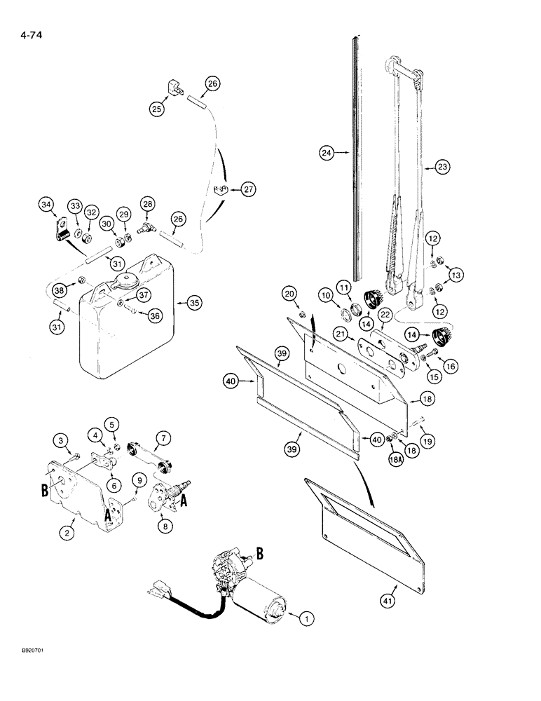 Схема запчастей Case 721 - (4-74) - CAB FRONT WIPER (04) - ELECTRICAL SYSTEMS