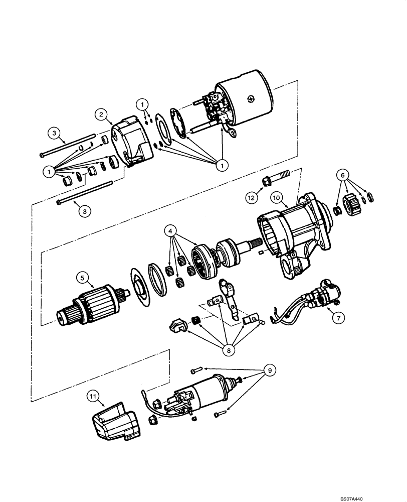 Схема запчастей Case 845 DHP - (04.01[00]) - STARTER - ASSEMBLY (04) - ELECTRICAL SYSTEMS