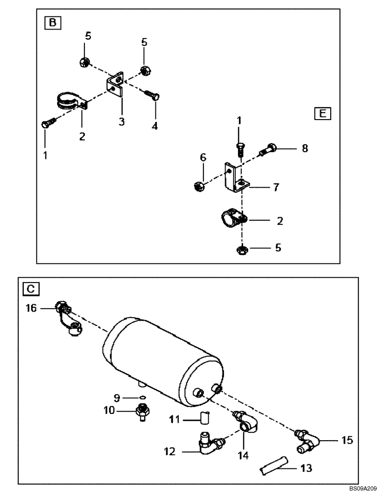 Схема запчастей Case 330B - (49A01001106[001]) - PNEUMATIC LINES, FRONT FRAME (P.I.N. HHD0330BN7PG57000 AND AFTER) (84188953) (09) - Implement / Hydraulics / Frame / Brakes