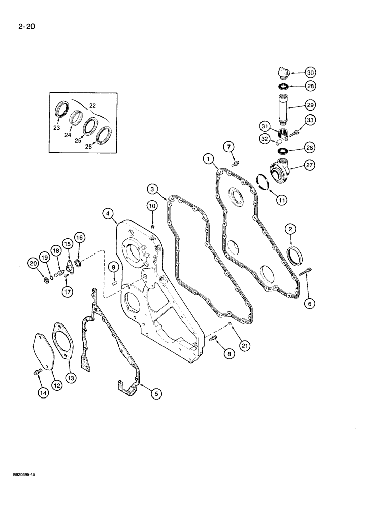 Схема запчастей Case 721 - (2-20) - FRONT GEAR COVER, 6T-830 ENGINE (02) - ENGINE