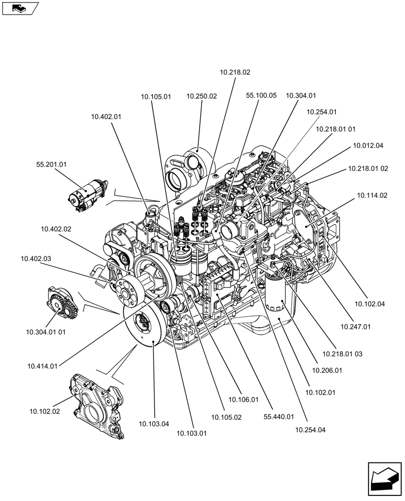 Схема запчастей Case F4HFE613S A003 - (10.000.01[01]) - PICTORIAL INDEX - ENGINE (10) - ENGINE